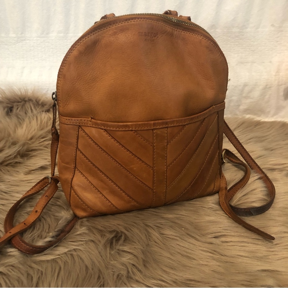 Margot leather chevron backpack purse, tan, EUC